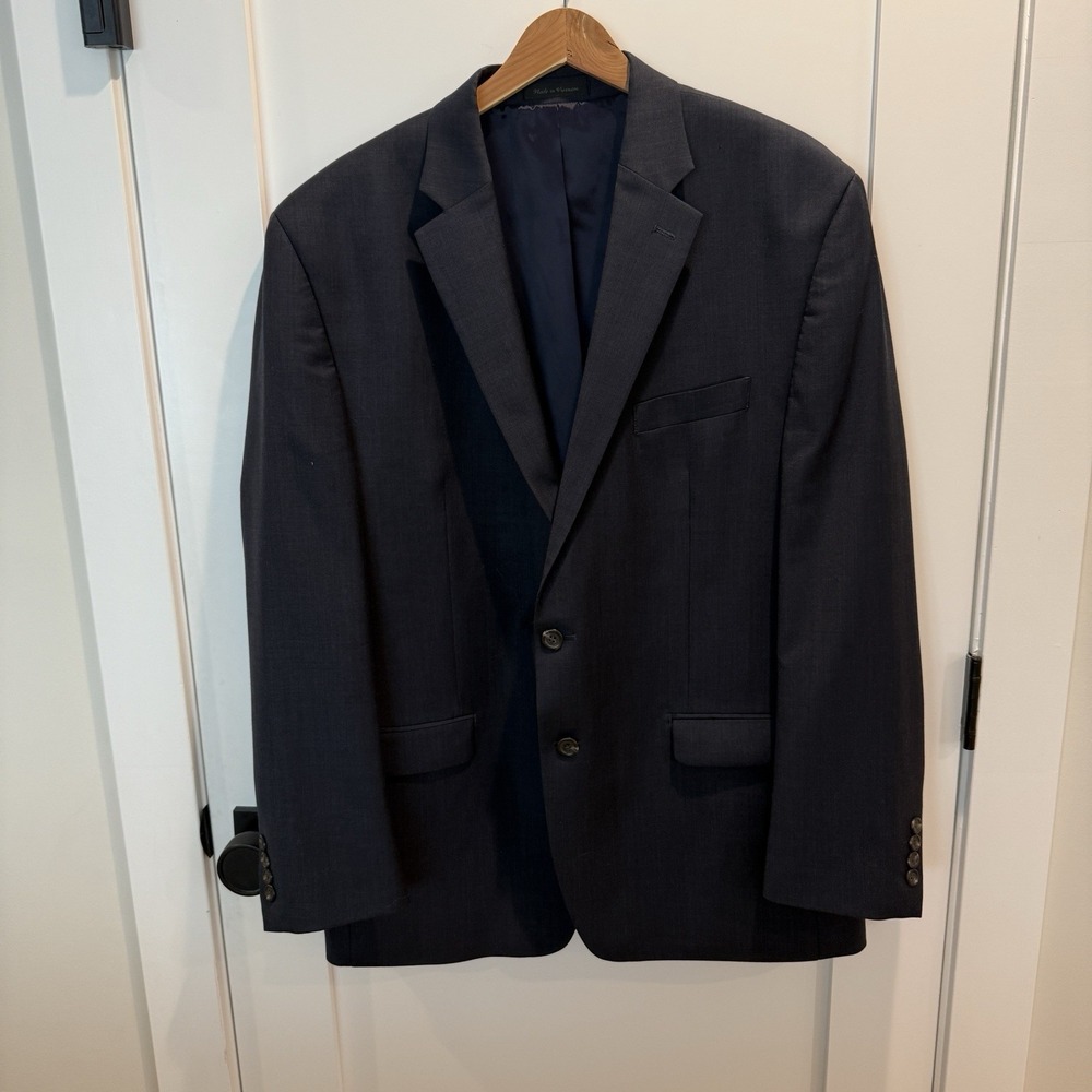 Chaps 46R Navy Sport Coat Blazer Jacket Solid Wool/Poly blend